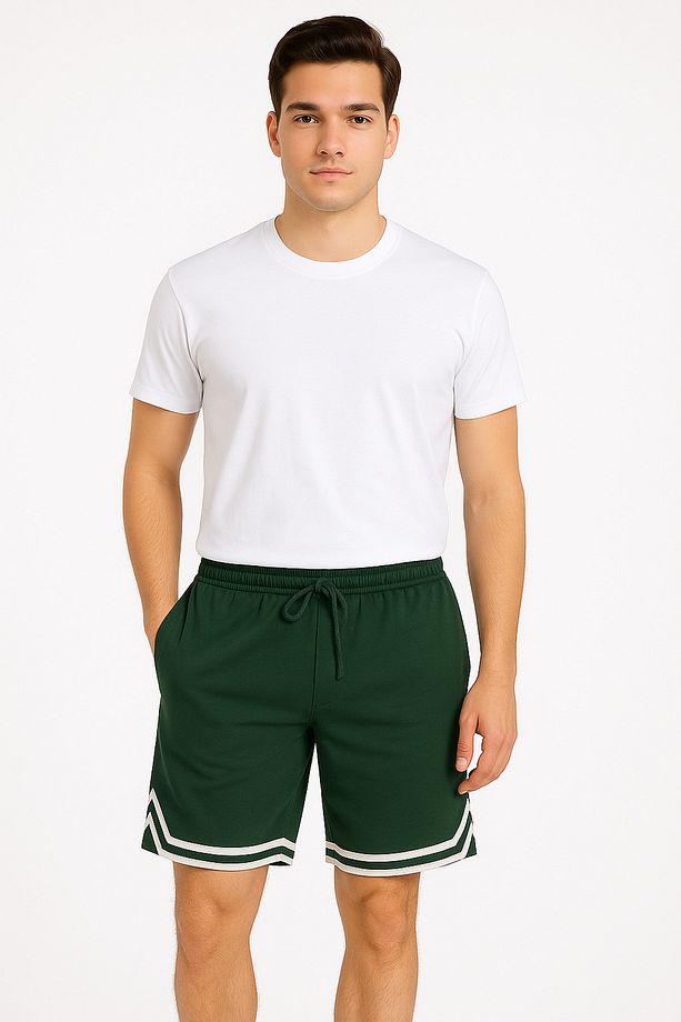 Erkek Yeşil Oversize Şeritli Şort - 1