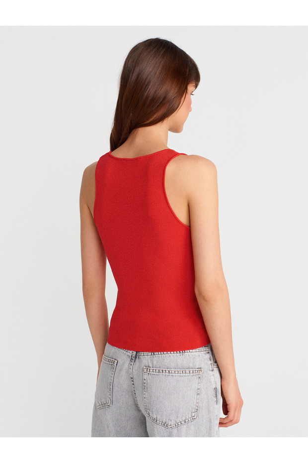 10746 Kalın Askılı Basic Triko Bluz-Kırmızı - 2