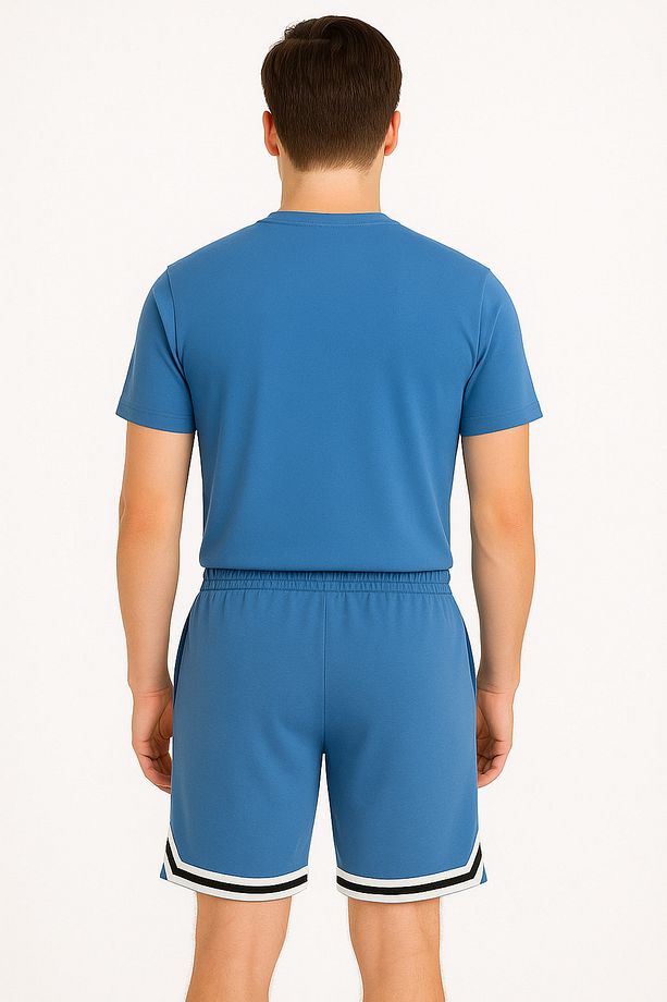 Erkek İndigo Oversize Şeritli Şort - 2