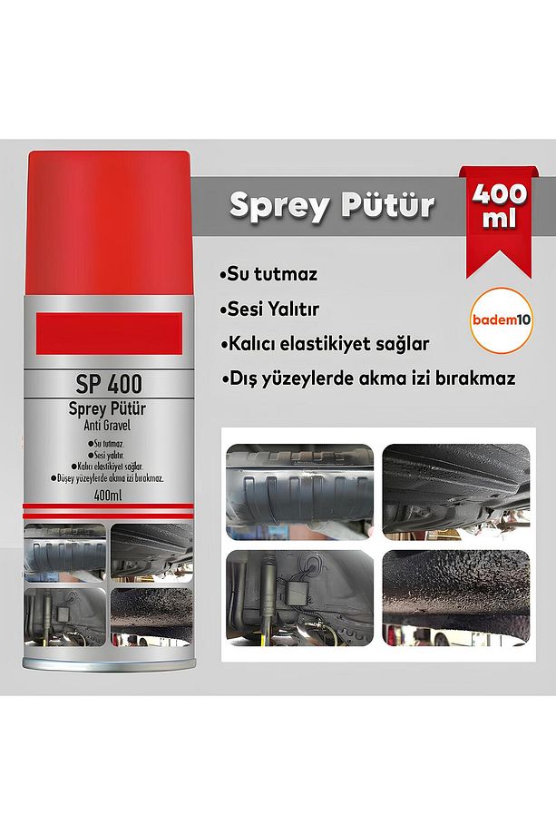 Sprey Pütür Su Tutmaz Ses Yalıtımlı Boyanabilir Kaplama Araç Araba Çamurluk Taş Darbe Koruma 400ml - 2