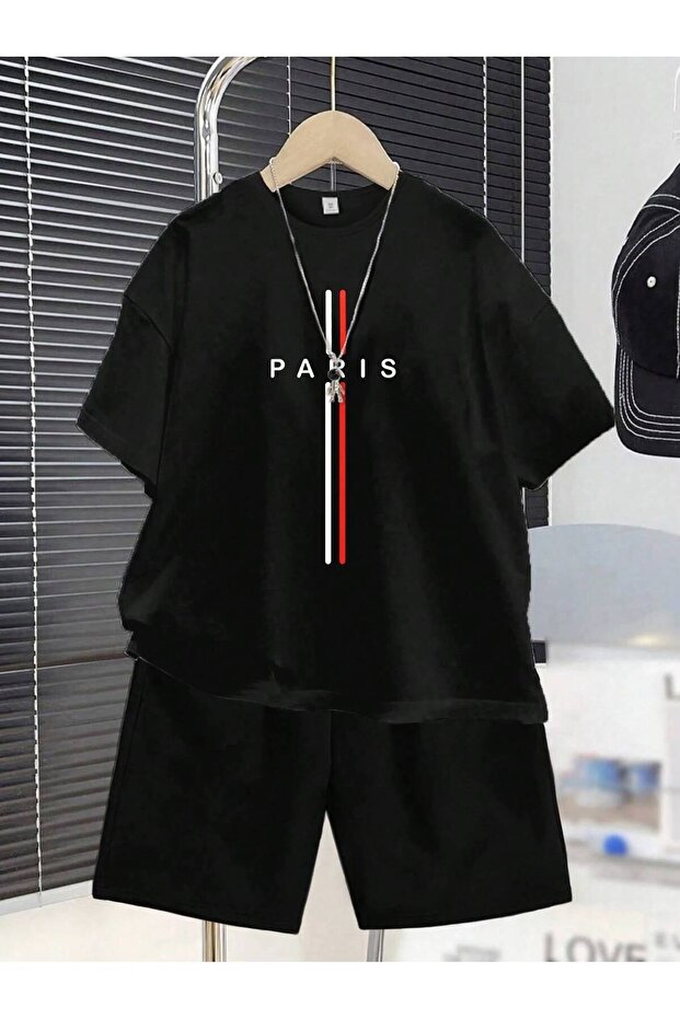 Girl/Boy's Paris Print Patterned T-Shirt and Shorts Set