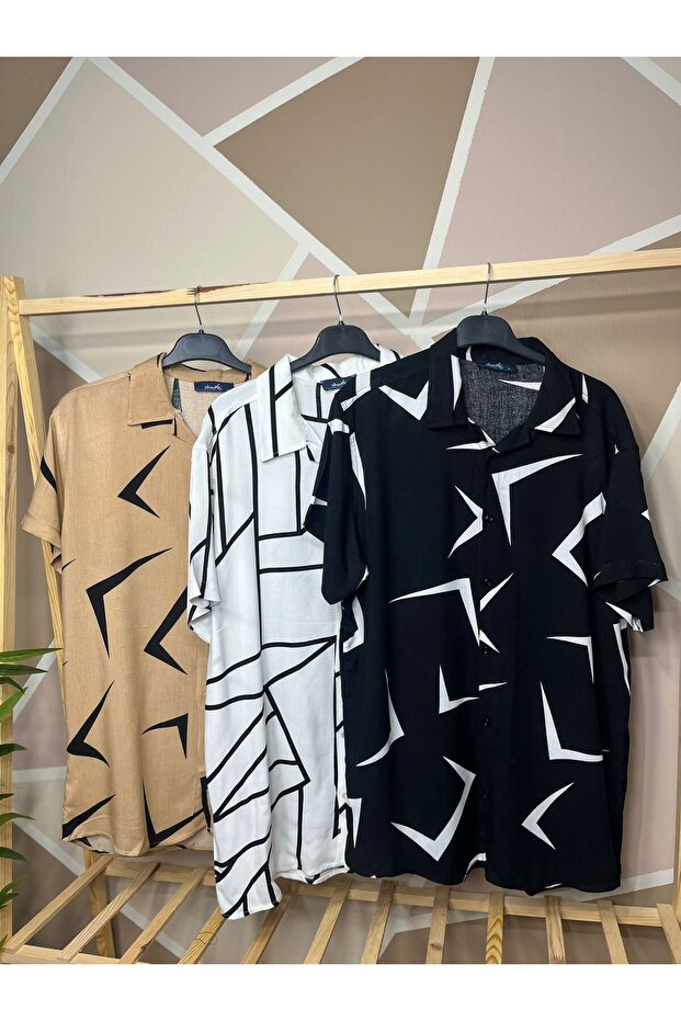 Camel Color 3-Piece Patterned Viscose Men's Shirt