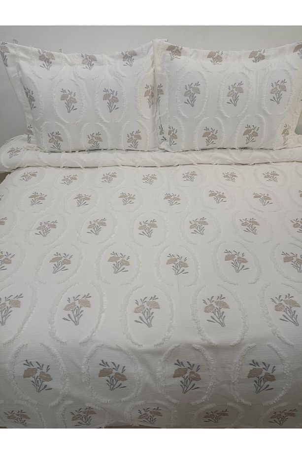 Simal Çiçekli Çift Kişilik Püsküllü Yatak Örtüsü 250x260 2 Yastık 50x80 - 5