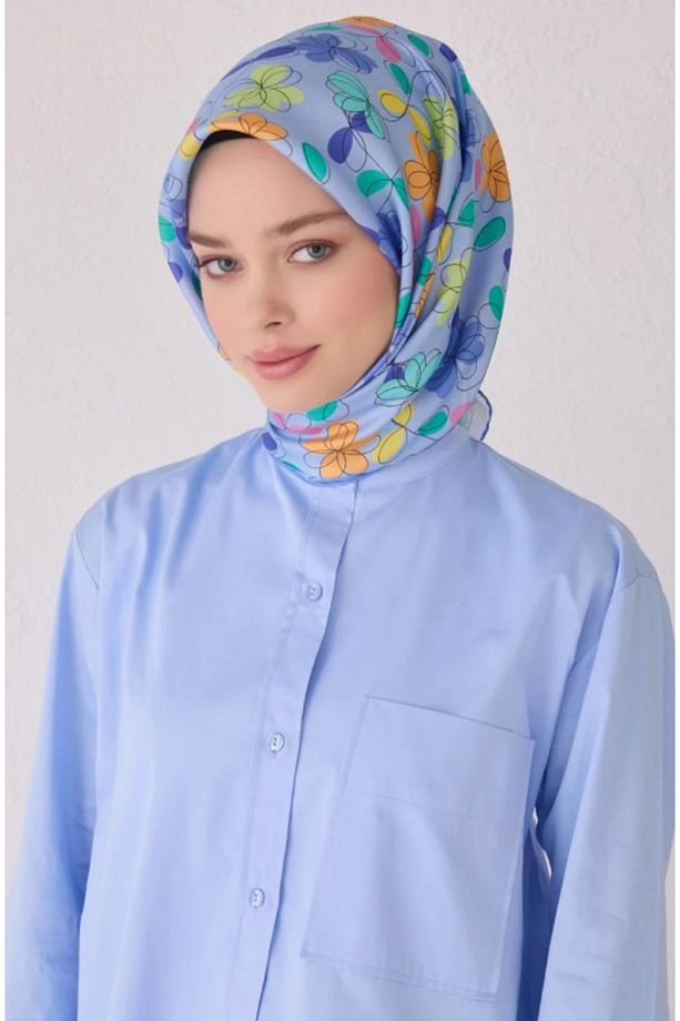 Tivil İpek Eşarp 4045-86 Mavi Karışık Desen - 1