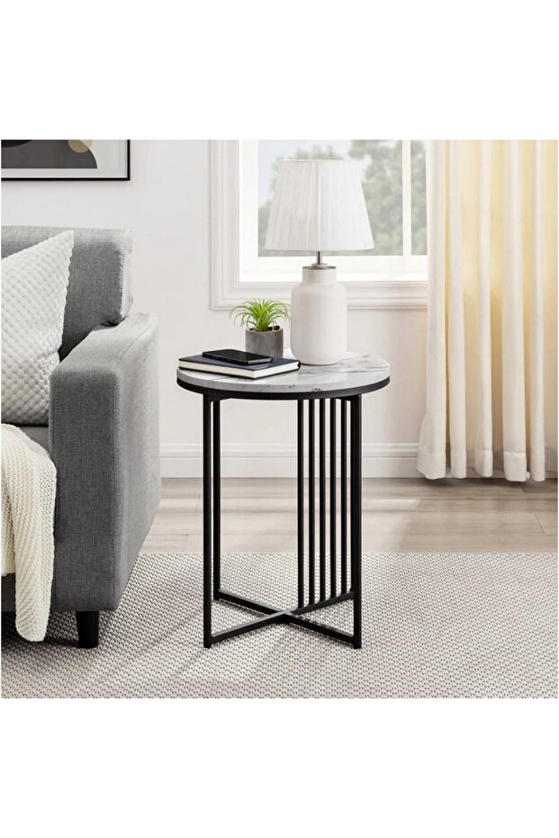 Iron and marble side table - 40 x 40 x 60 cm