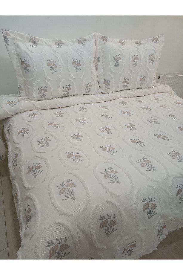 Simal Çiçekli Çift Kişilik Püsküllü Yatak Örtüsü 250x260 2 Yastık 50x80 - 2