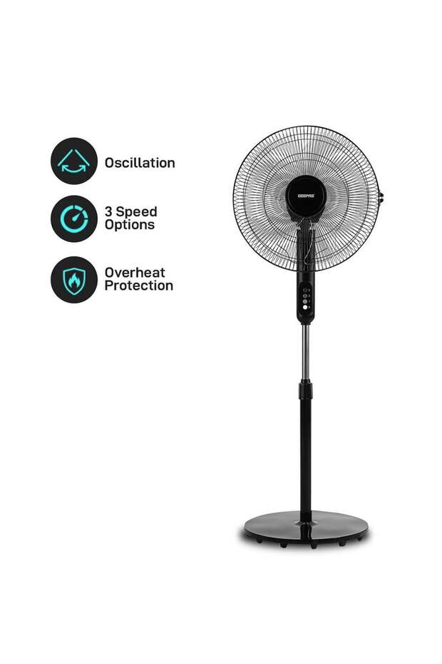 16" Stand Fan, Wide Oscillation, 5 Blades | Adjustable Height | 3 Speed Setting | Metal Safet
