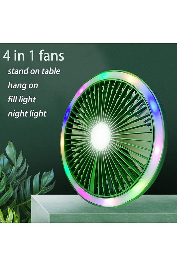 Küçük Masa Fanı Kişisel Fan USB ile Çalışan Taşınabilir Fan, 3 Hız Miti Renkli LED Ortam Işığı - 2