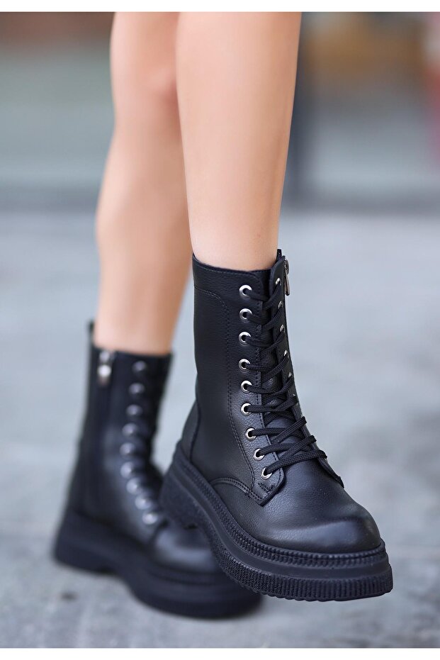 Roxan Siyah Cilt Bağcıklı Bot - 3