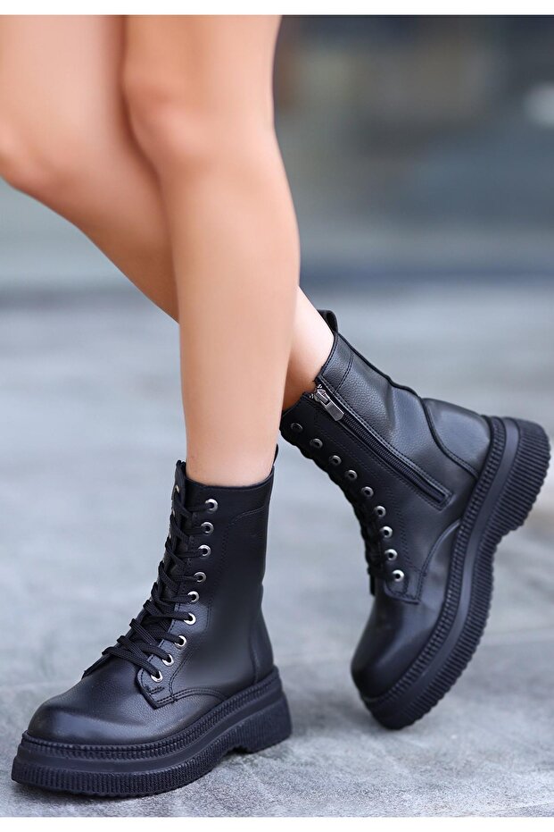 Roxan Siyah Cilt Bağcıklı Bot - 2