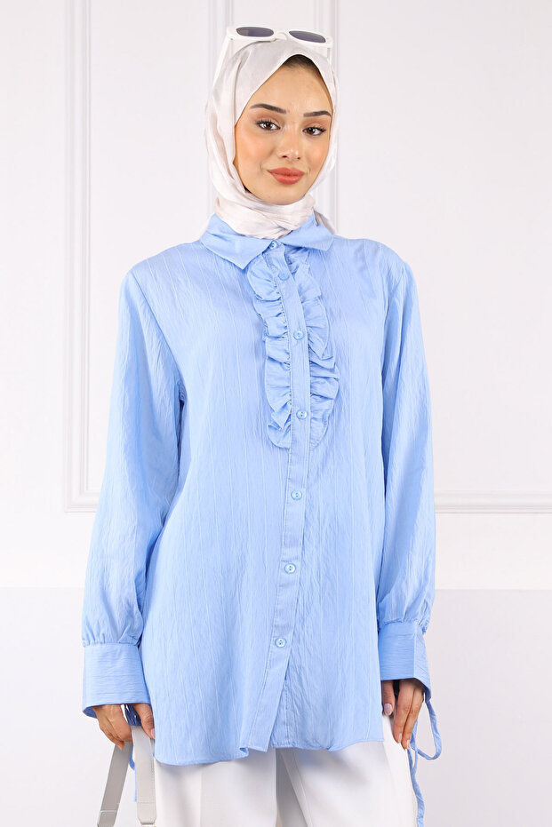 Baby Blue Sleeve Tie-Up Shirt