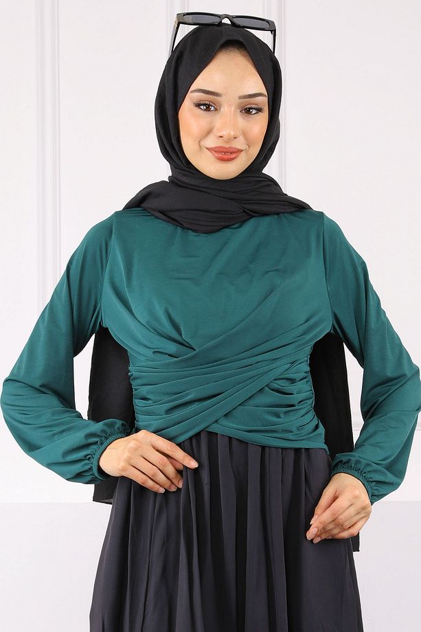 Zümrüt Çapraz Drape Detaylı Sandy Bluz - 4