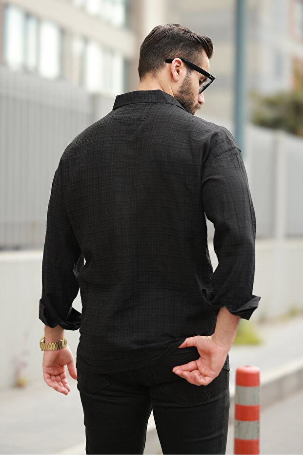 Oversize Keten Karışımlı Basic Salaş Gömlek - 2
