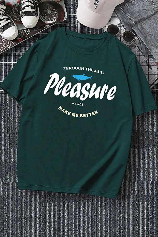 Unisex Pleasure Printed Relaxed Cut Green T-Shirt
