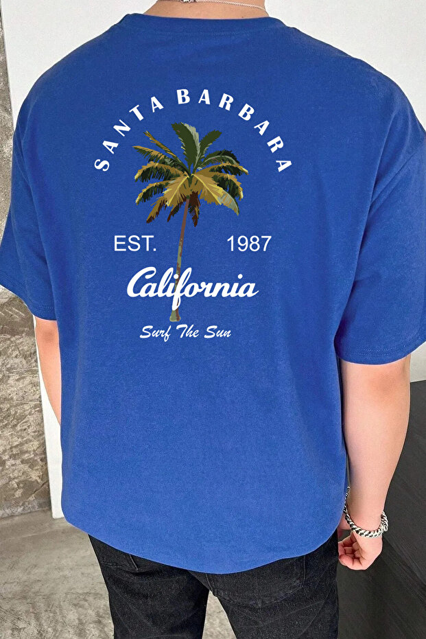 Unisex Santa Barbara Printed Relaxed Cut Sax-Blue T-Shirt