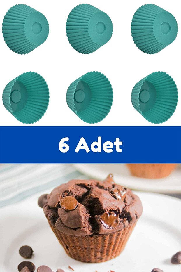 Green 6-Piece Silicone Mini Brownie Mold - Muffin Mold 6 Piece Cupcake Cake Mold