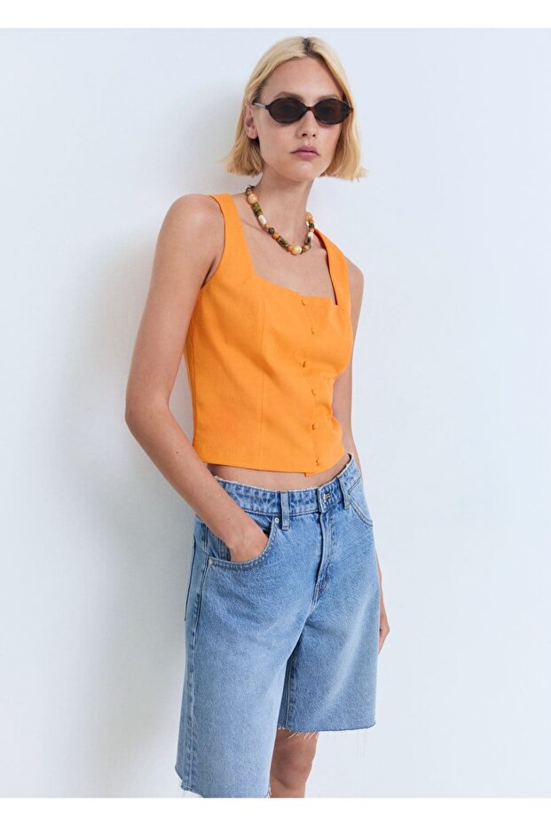 Düğmeli pamuklu bluz - 8