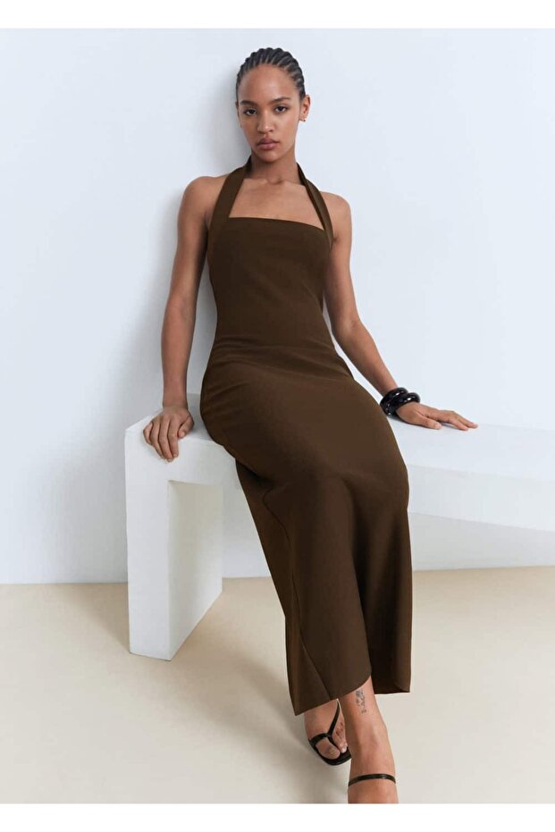 Halter yaka uzun elbise - 5