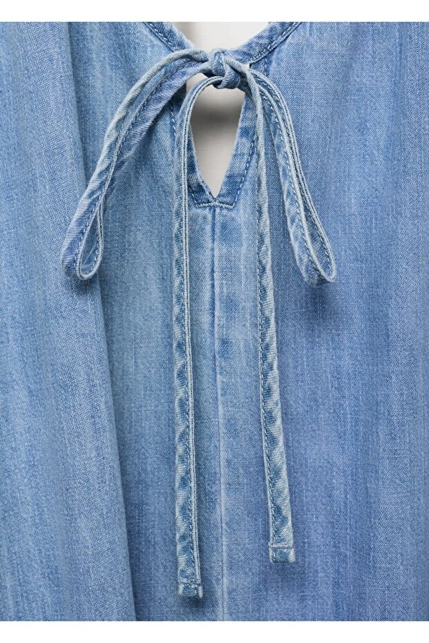 Askılı denim elbise - 7