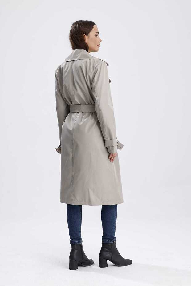 Gray Lined Trench Coat - 3