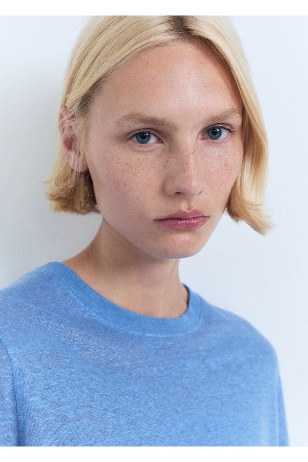 Kısa kollu keten tişört - 5