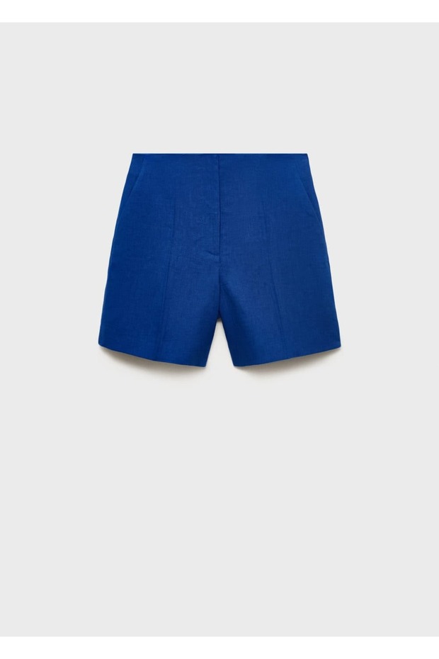 Orta bel düz kesim keten şort - 3