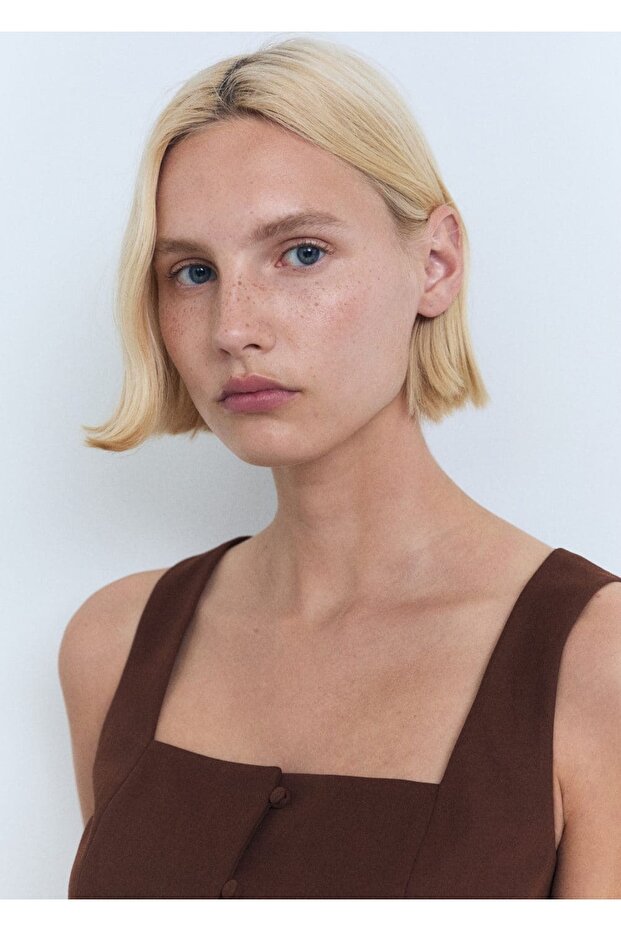 Düğmeli pamuklu bluz - 7