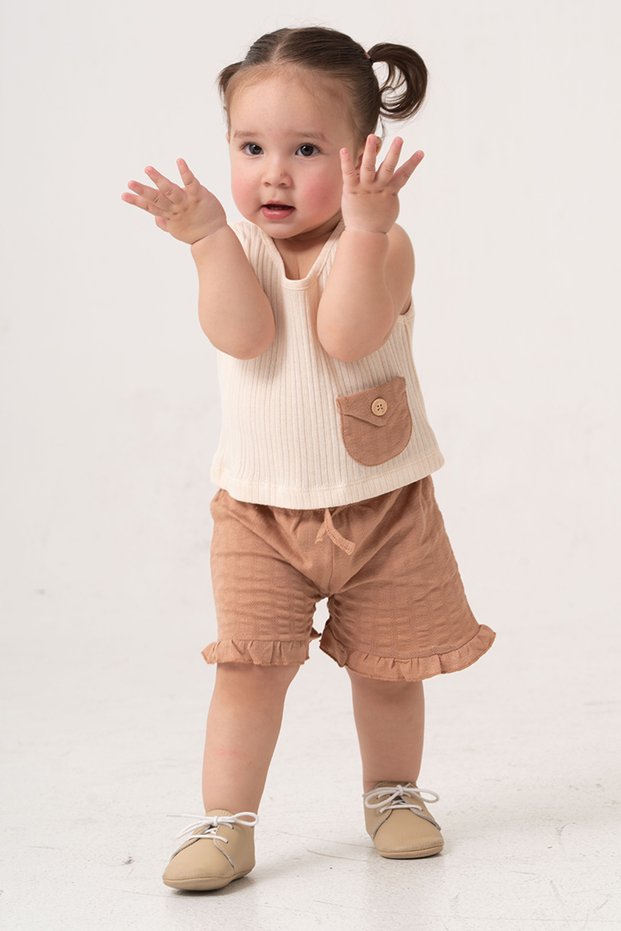 Baby Kids Coffee Cotton Shorts 2-Piece Set Trend Fashion Bottom Top Set