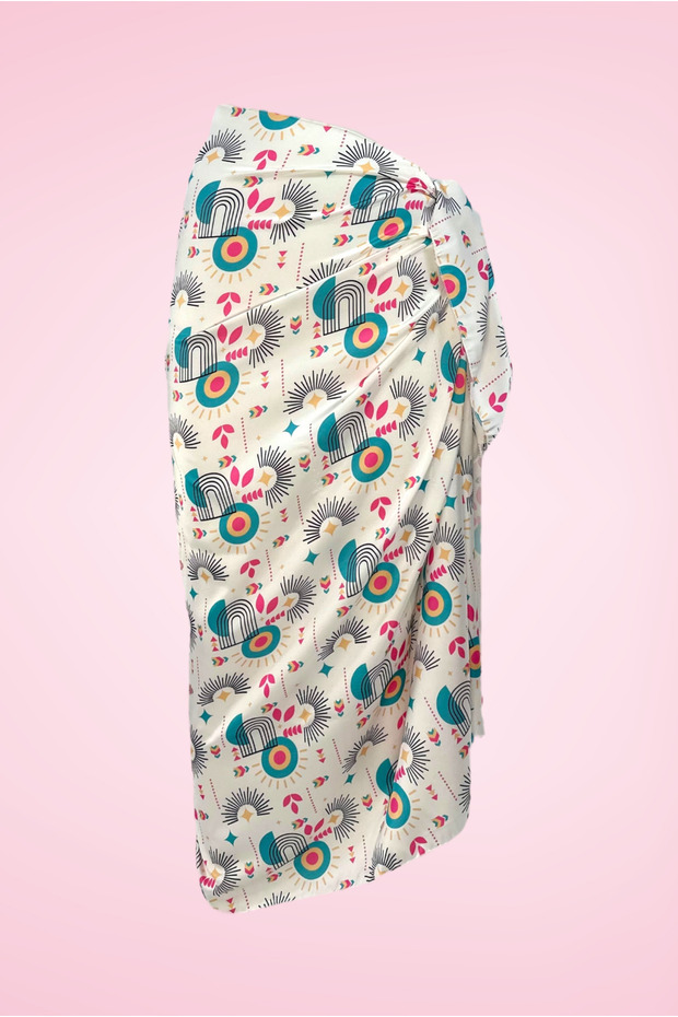 White Turquoise and Yellow Hoop Pattern Long Pareo Satin Women Beach Dress New Season