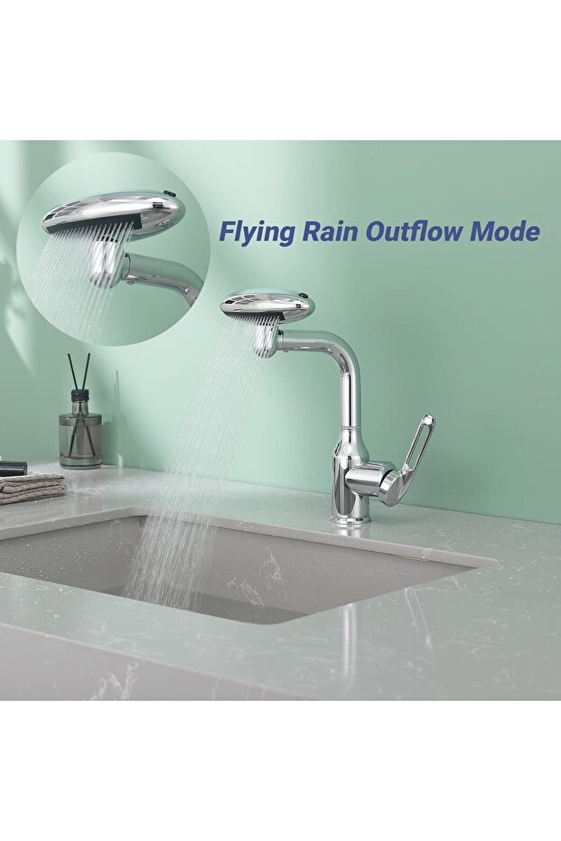 Ceramic Cartridge Basin Mixer 4 Functions Rotating Spout Glossy Chrome Connections Included EC02 - 3