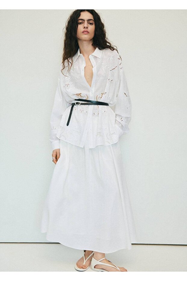 İşlemeli geniş kesim gömlek - 5