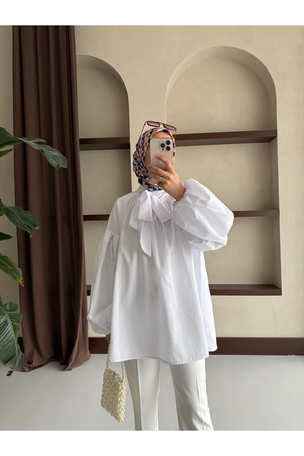 Tunic with Tie Collar Tunic - 1