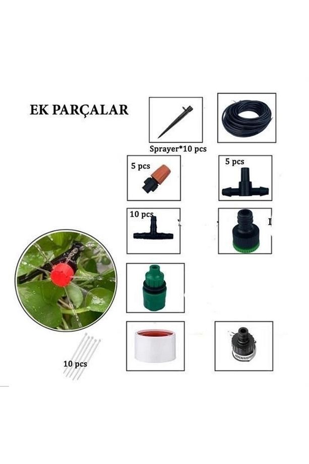 10 Metre Bahçe Damlama Sulama Sistemi Seti Hortum Ve Ek Parçaları - 4