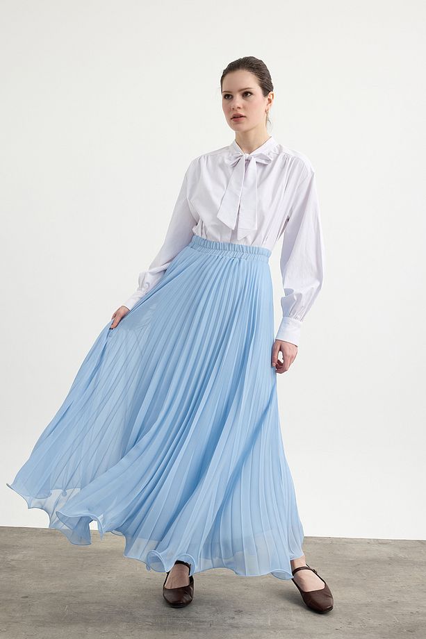 Bebe Mavisi Misinalı Şifon Etek - 5
