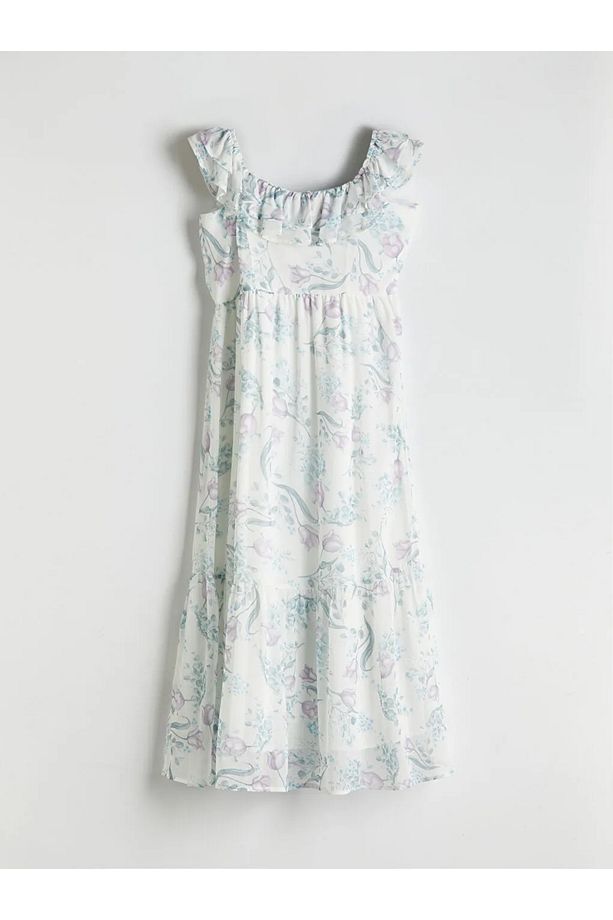 LCW Comfort Ekru U Yaka Çiçekli Şİfon Elbise - 3