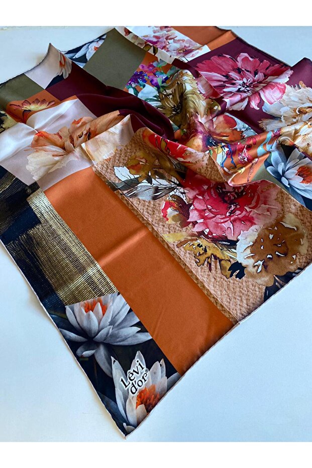Tivil Silk Scarf 40042 Orange Mixed Pattern