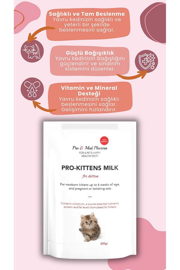 2 Adet Kedi Biberon Hediye 3 Adet Yavru Kedi Süt Tozu 200 gr Yavru Kedi Maması Probiyotik - 3