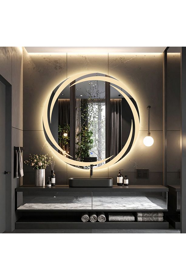 Whirilwind Günışığı Led'li Lazer Kumlamalı Lavabo & Banyo Aynası (Dokunmatik Sensörlü) - 1