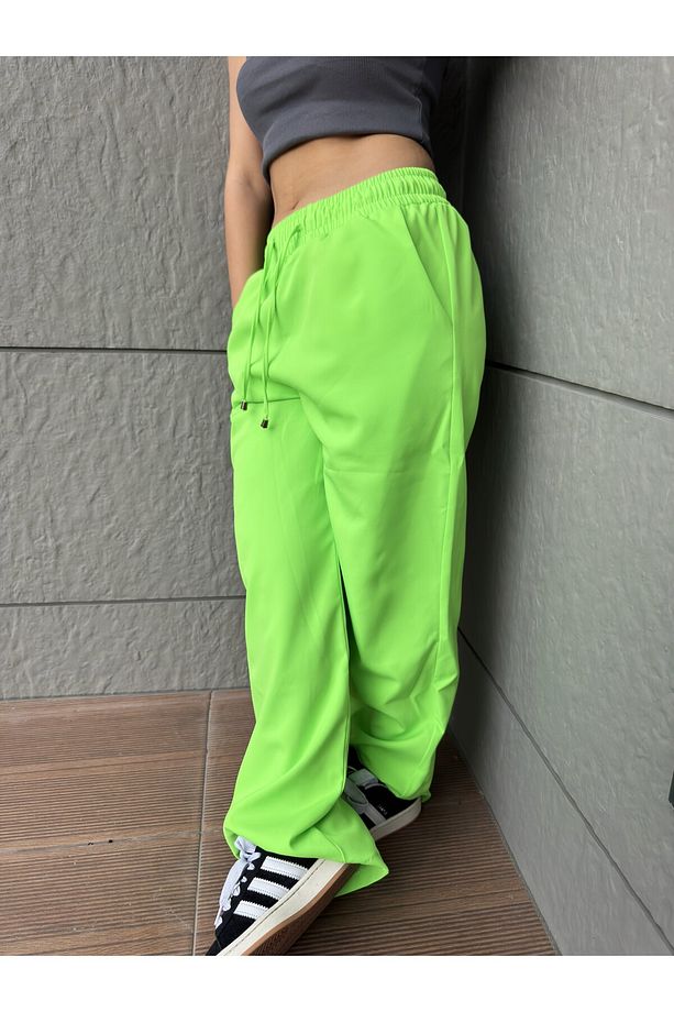 Neon Baggy Yüksek Bel Esnek Bol Paça Eşofman Altı - 3