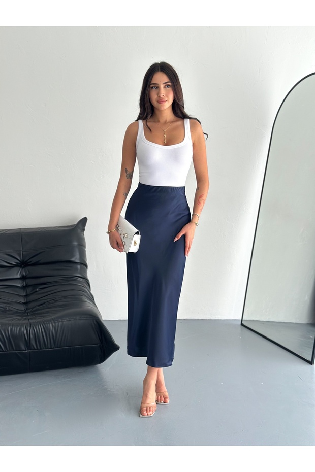 Kadın Basic Uzun Saten Etek - 2