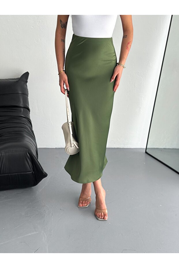 Kadın Basic Uzun Saten Etek - 2