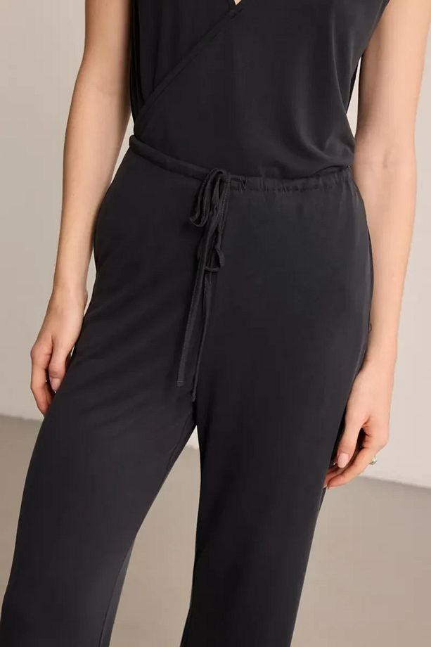 Beli Lastikli Modal Örme Pantolon - Siyah - 3