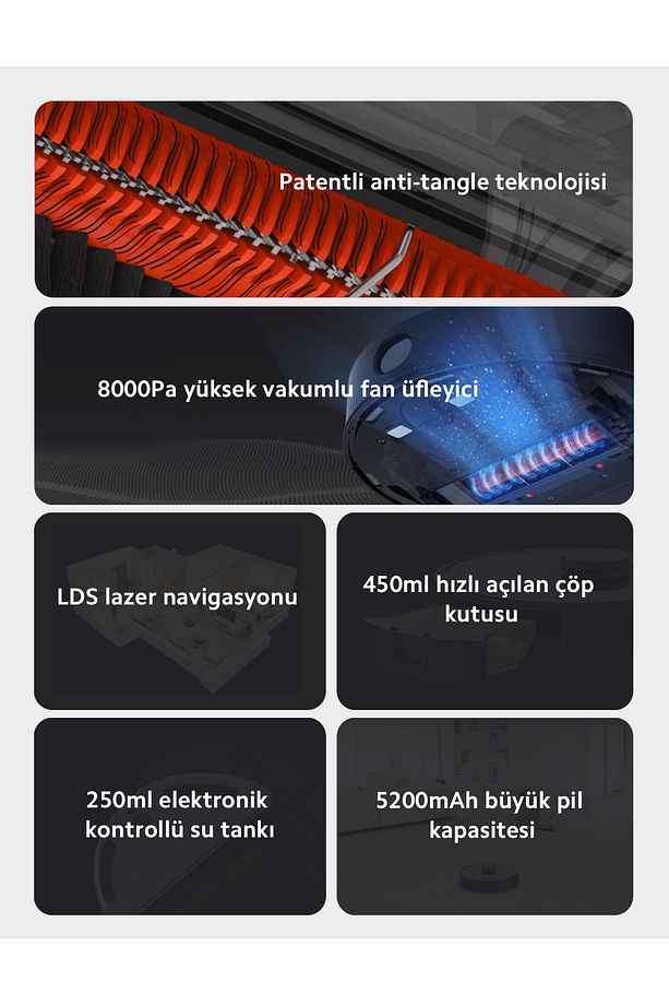 8000PA Yüksek Emiş Gücü Performansı Wİ-Fİ Akıllı Kontrol Mi Robot S10T Robot Süpürge ve Paspas - 4