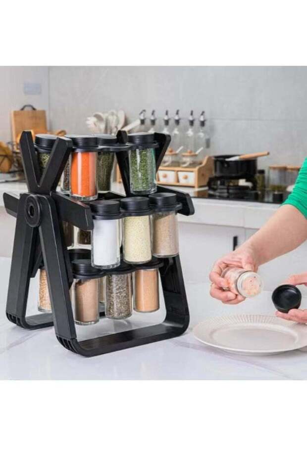 Organizer and Hold For Spices And Seasoning In The Shape of Rotating Wheel Containing 18 Containers - 4