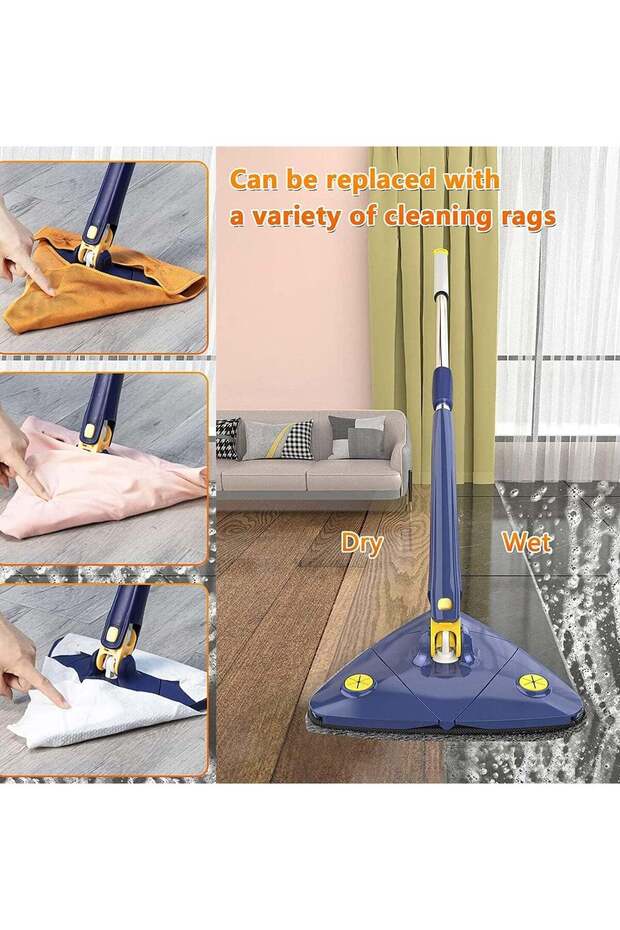 360° Rotatable Adjustable Cleaning Mop Extendable Triangle Mop with Long Handle Hand Twist Quick Dry - 2