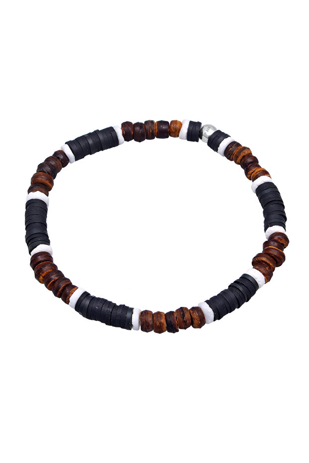 Pánský náramek Heishi s korálky Vintage Surfer ze sterlingového stříbra 925 - 2