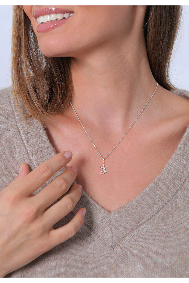 Dámský náhrdelník s přívěskem Gekon s krystaly ze sterlingového stříbra 925 - 6