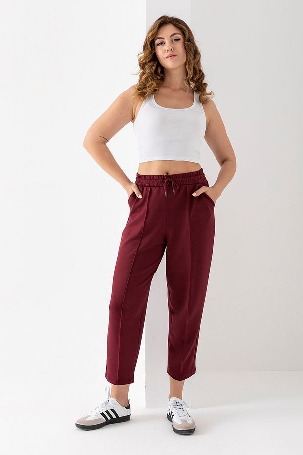 Kadın Bordo Renk Modal Balon Model Likralı Pantolon Yumuşak Doku Beli Lastikli Çımalı Bilek Pantolon - 4