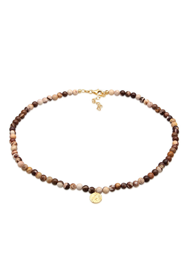 Dámský náhrdelník s perlovými destičkami v boho stylu s jaspisem ze sterlingového stříbra 925, pozlacený - 1