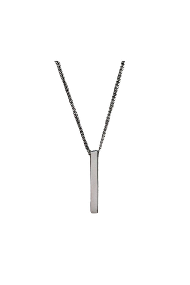 Men's Chain, Rectangular Pendant, Silver - 1